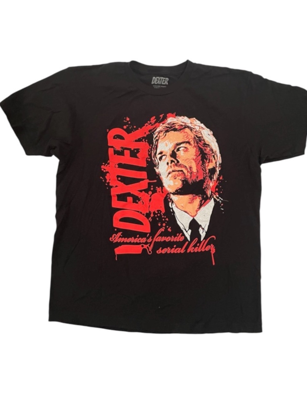 Dexter Black Tee with Red Portrait Graphic